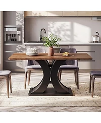 Tribesigns 55-Inch Dining Table for 4-6, Farmhouse Kitchen Dinner Table with Heavy Duty Pedestal, for Dining Room, Kitchen.