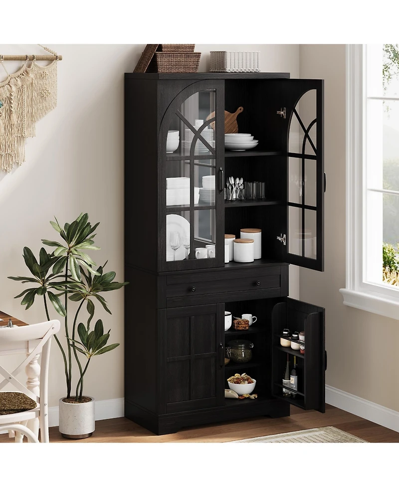 gaomon Tall Storage Cabinet with Arch Doors, Adjustable Shelves, Pb and Mdf Pantry, for Kitchen Dining Room