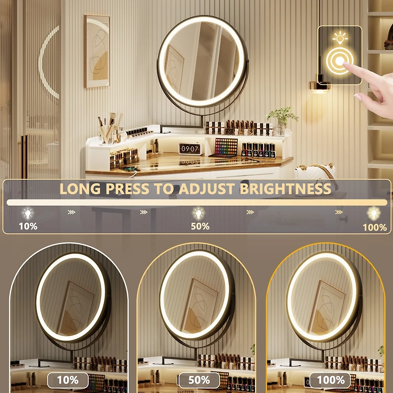 Vlsrka Corner Vanity with Mirror and Lights
