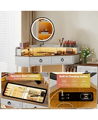 Vlsrka Corner Vanity Desk with Rotating Mirror and Lights