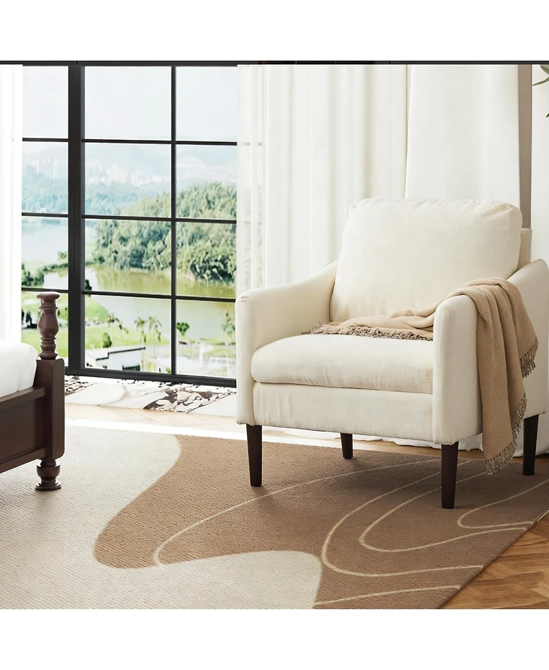 homfan Mid Century Modern Accent Chairs Set of 2, Chenille Armchairs with Curved Arms, Comfortable Lounge and Reading for Living Room