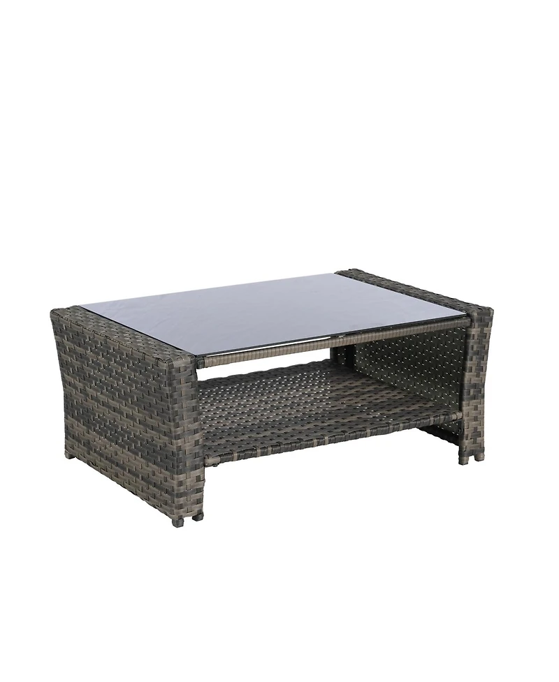 Asagikoiai 4-Piece Weather Resistant Patio Conversation Set with Wicker Chairs and Glass Table