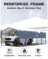 Homfan 13 x 26 x 10 Ft Heavy Duty Iron Carport Garage for Cars Trucks Boats Rv, Outdoor Metal Vehicle Shelter with Side Supports