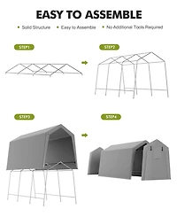 homfan 7x15 Ft Outdoor Storage Shed, All-Season Car Canopy, Motorcycle Shed, Heavy Duty Iron Frame with Pe Tarpaulin Cover for Lawn Mower