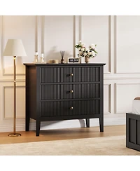 homfan Modern Fluted 3-Drawer Dresser with Gold Handles, Metal Legs and Anti-Tip Kit for Bedroom or Living Room
