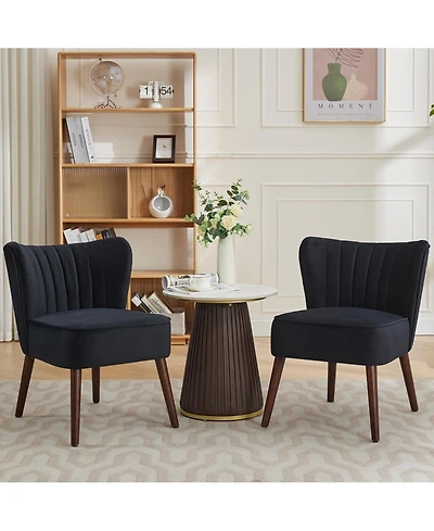 homfan Set of 2 Mid-Century Accent Chairs for Living, Wingback Sofa, Adjustable Feet, Wood Legs, 300lb, Bedroom, Dining, Office