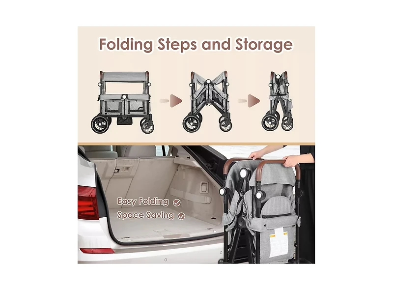 Kinder King Baby Wagon Stroller for Two with Adjustable Handle, All-Terrain Wheels, Tray and Storage.