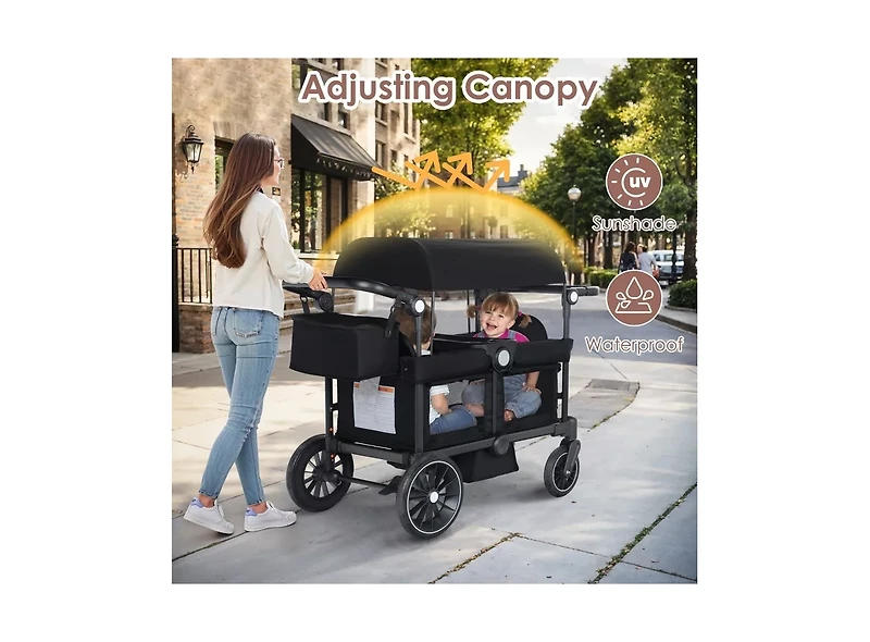 Kinder King Baby Wagon Stroller for Two with Adjustable Handle, All-Terrain Wheels, Tray and Storage.