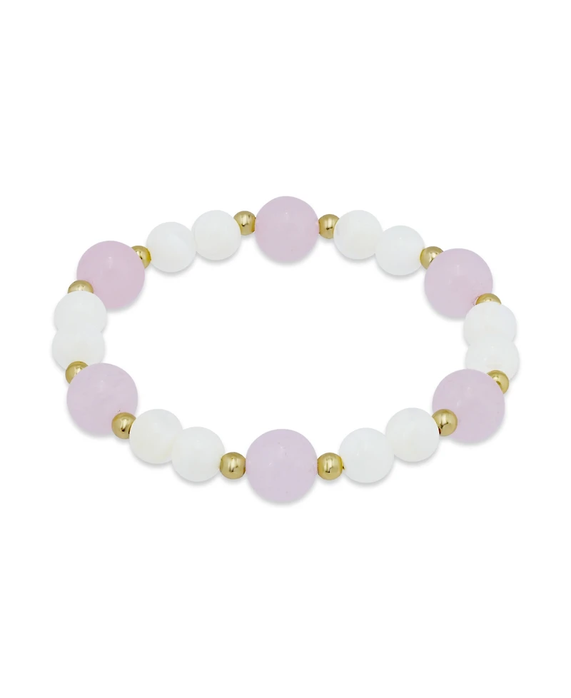 Macy's 14k Gold-Plated Over Brass Rose Quartz Beads Imitation Pearl Stretch Bracelet