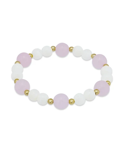 Macy's 14k Gold-Plated Over Brass Rose Quartz Beads Imitation Pearl Stretch Bracelet