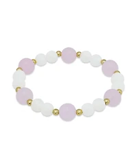 Macy's 14k Gold-Plated Over Brass Rose Quartz Beads Imitation Pearl Stretch Bracelet