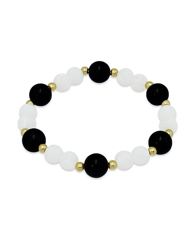 Macy's 14k Gold-Plated Over Brass Onyx Beads Imitation Pearl Stretch Bracelet
