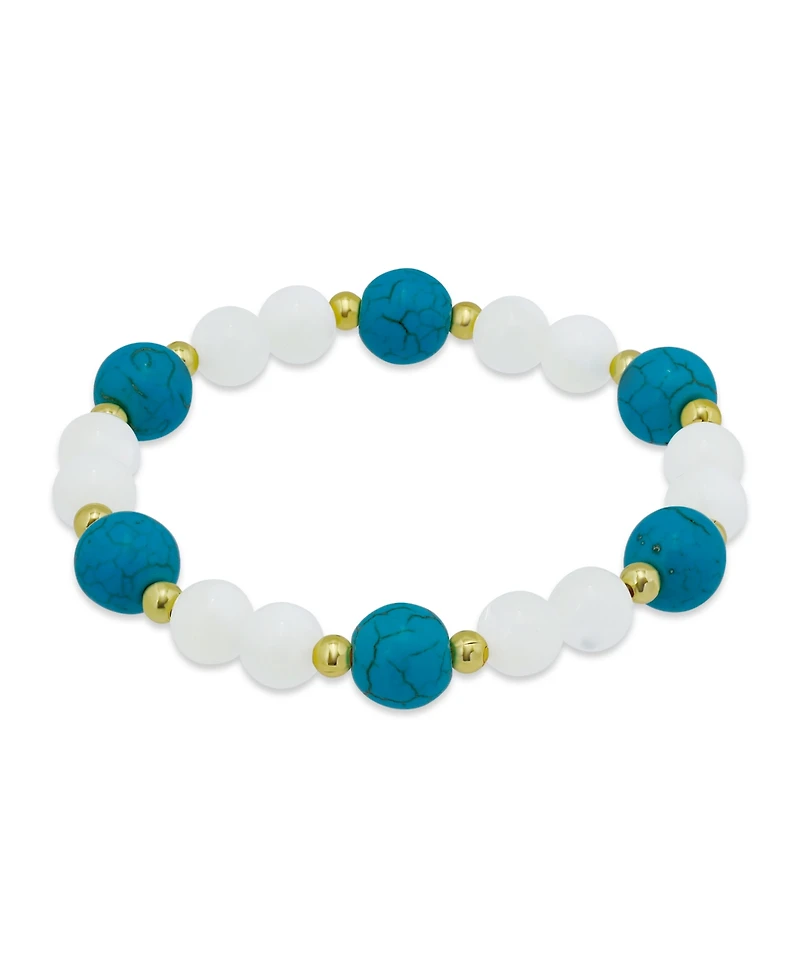 Macy's 14k Imitation Pearl Howlite Chrysocolla Beads Gold-Plated over Brass Stretch Bracelet