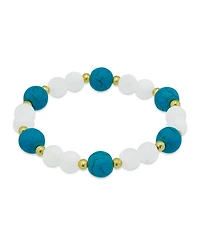 Macy's 14k Imitation Pearl Howlite Chrysocolla Beads Gold-Plated over Brass Stretch Bracelet