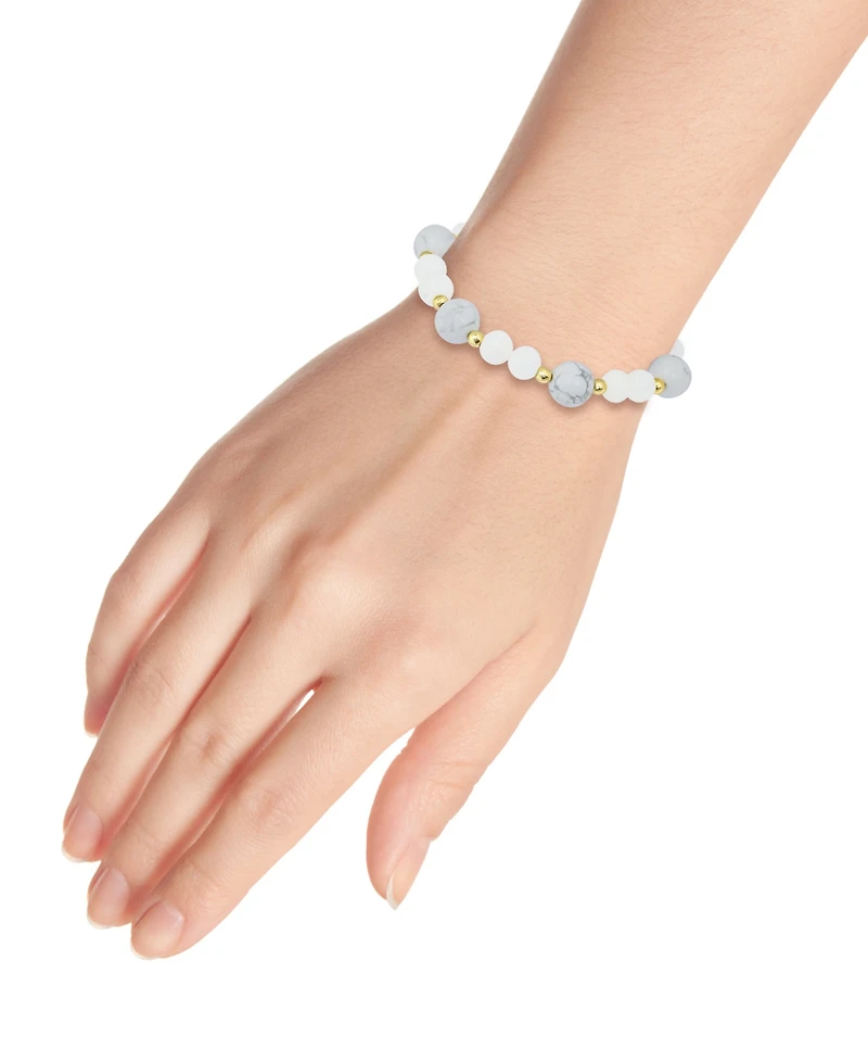 Macy's 14k Gold-Plated Over Brass Imitation Pearl Howlite Beads Stretch Bracelet