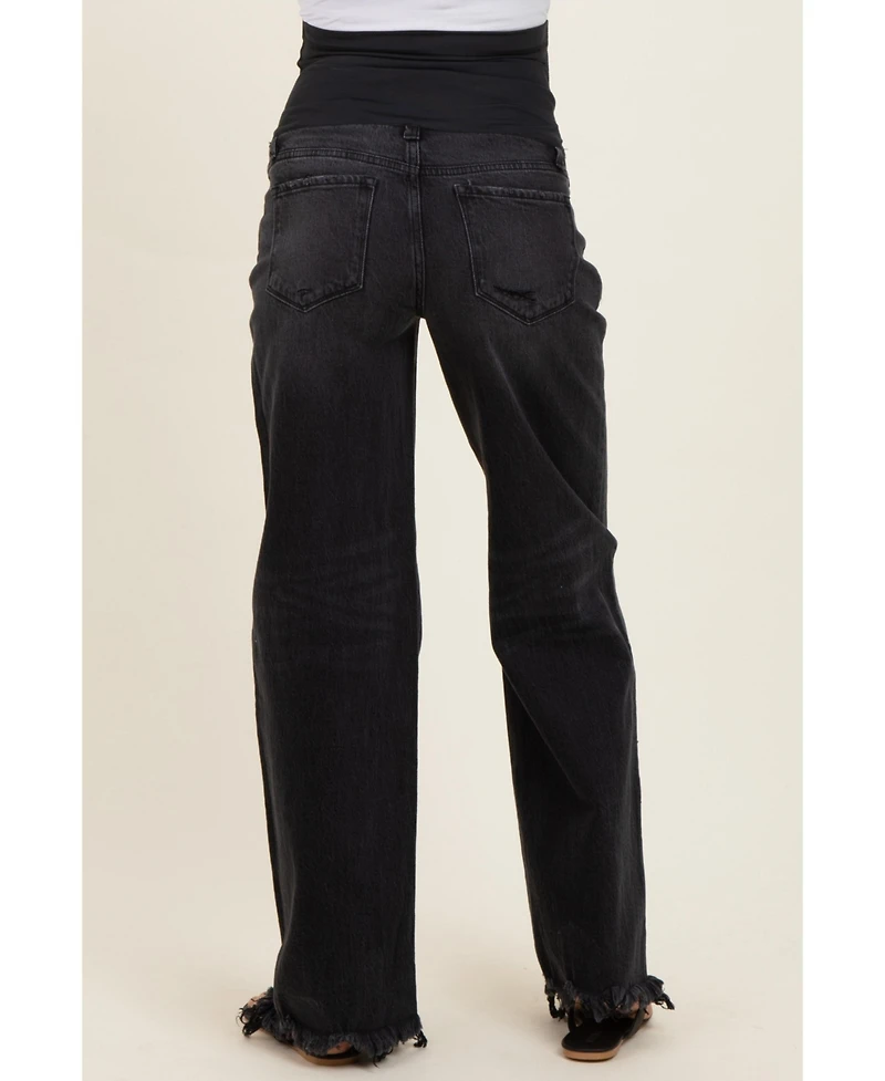 Pinkblush Maternity Black Frayed Hem Wide Leg Jeans