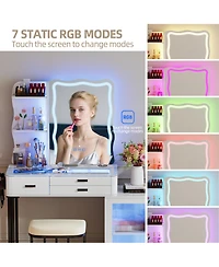 Vlsrka Lvifur Rgb Makeup Vanity Desk with Lights, Glass Top Table