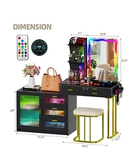 Vlsrka Lvifur Rgb Makeup Vanity Desk with Lights, Glass Top Table