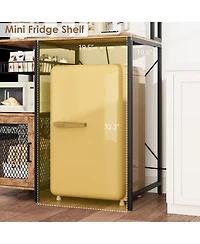 Kitchen Bakers Rack with Refrigerator Storage Space, Industrial Microwave Stand with Power Outlet, Freestanding Kitchen Shelf for Pantry