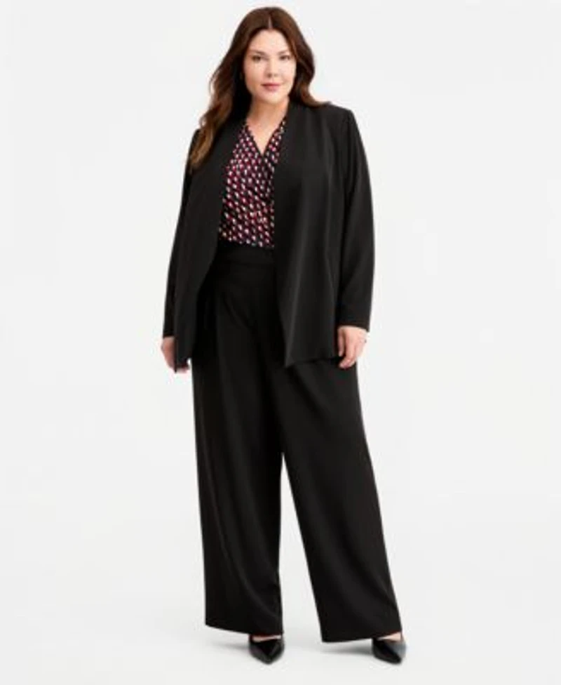 Anne Klein Plus Size Open Front Jacket High Rise Wide Leg Pants