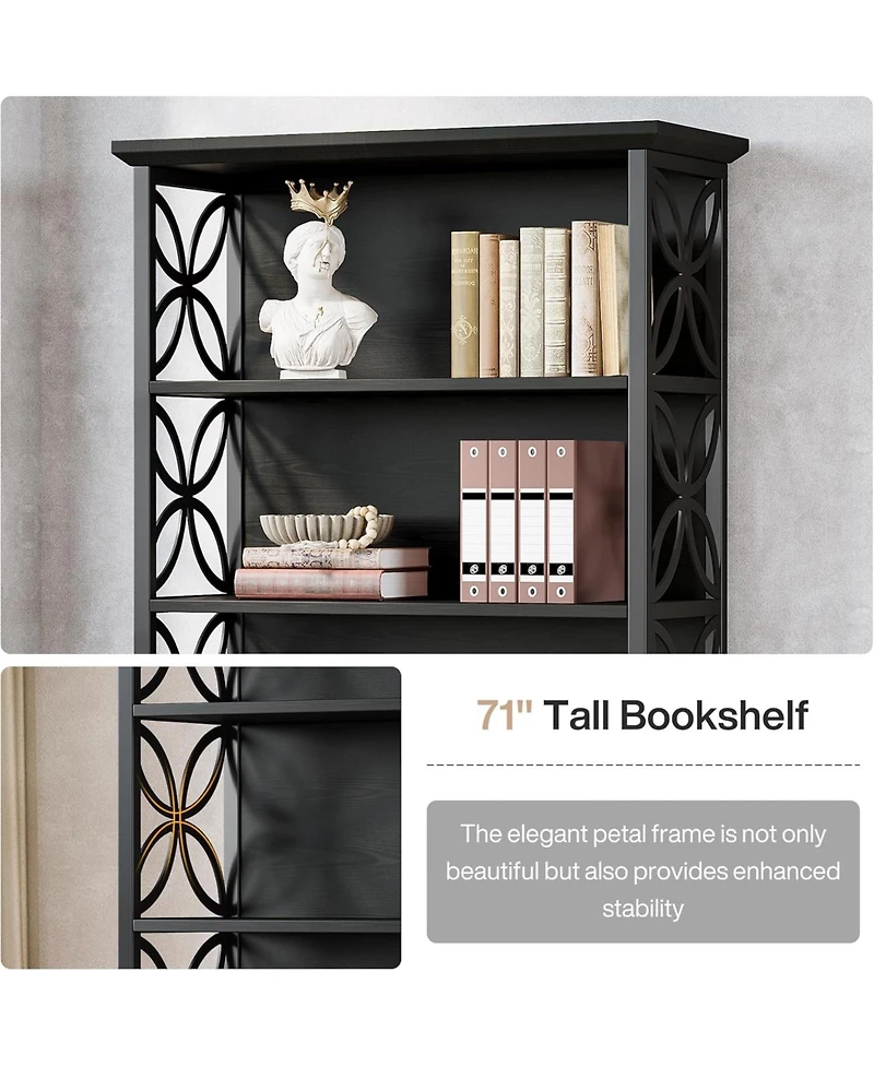 Tribesigns 6-Tier 71" Industrial Bookshelf with Metal Frame, Freestanding Open Shelves for Home, Office and Living Room