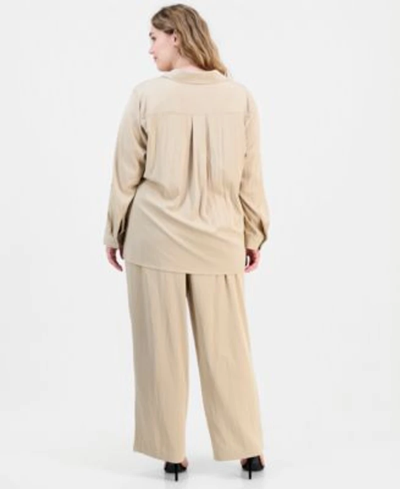Anne Klein Plus Size Collared Half Zip Long Sleeve Top Pull On Straight Leg Pants