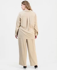Anne Klein Plus Size Collared Half Zip Long Sleeve Top Pull On Straight Leg Pants