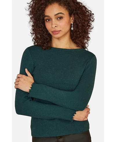 Yumi Women's Sparkle Long Sleeve Boatneck Knit Jumper