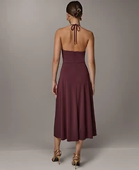 Donna Karan New York Women's Halter Hardware Neck Detail Midi Dress
