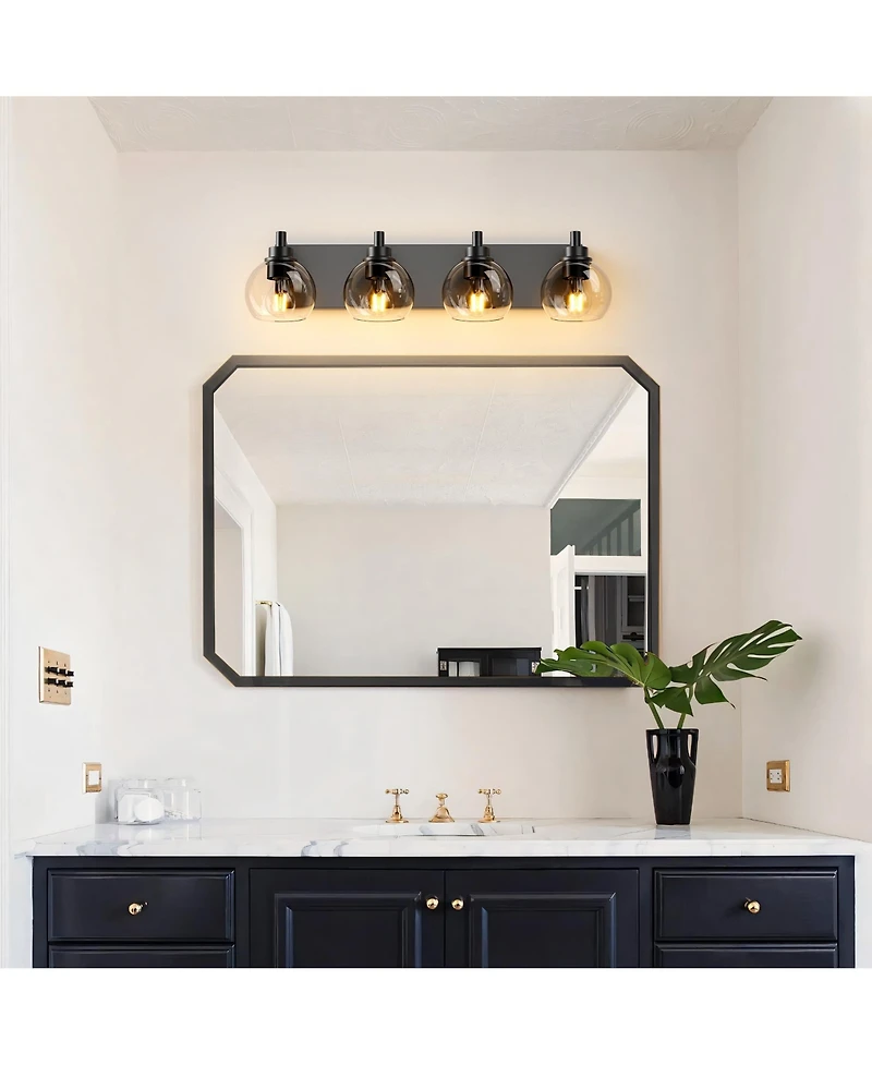Busdays 4 Light Industrial Bathroom Vanity Light Glass Globe Shades Metal Base Wall Fixture Over Mirror Bulbs Not Included