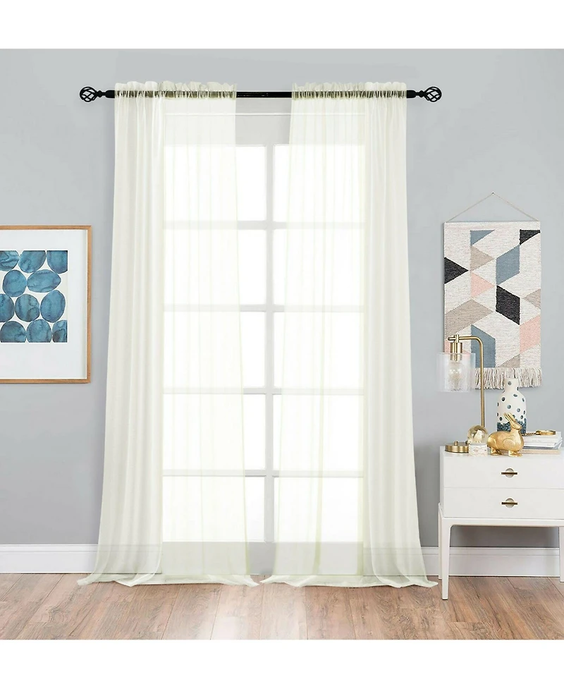 Kate Aurora 2 Piece Extra Long Custom Lux Rod Pocket Sheer Voile Window Curtains - 120 inch