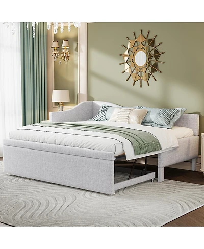 Streamdale Furniture Twin Size Upholstered L-Shaped Upholstered Daybed with Pop Up Trundle