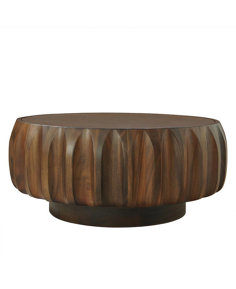 Streamdale Furniture Round Solid Wood Carved Coffee Table with Elegant Sculptural Design