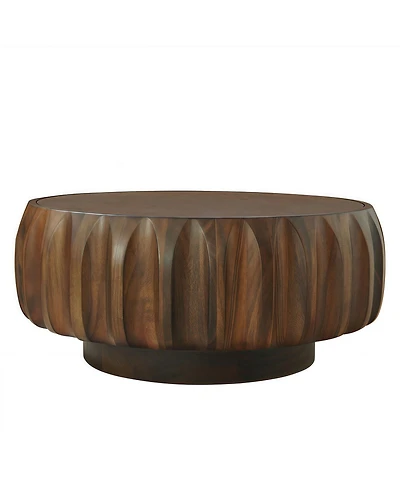 Streamdale Furniture Round Solid Wood Carved Coffee Table with Elegant Sculptural Design