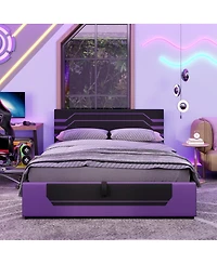Streamdale Furniture Queen Size Hydraulic Storage Gaming Bed Frame, Cyberpunk Design
