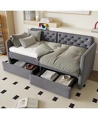 Streamdale Furniture Velvet Twin Daybed with 2 Drawers and Usb Charging