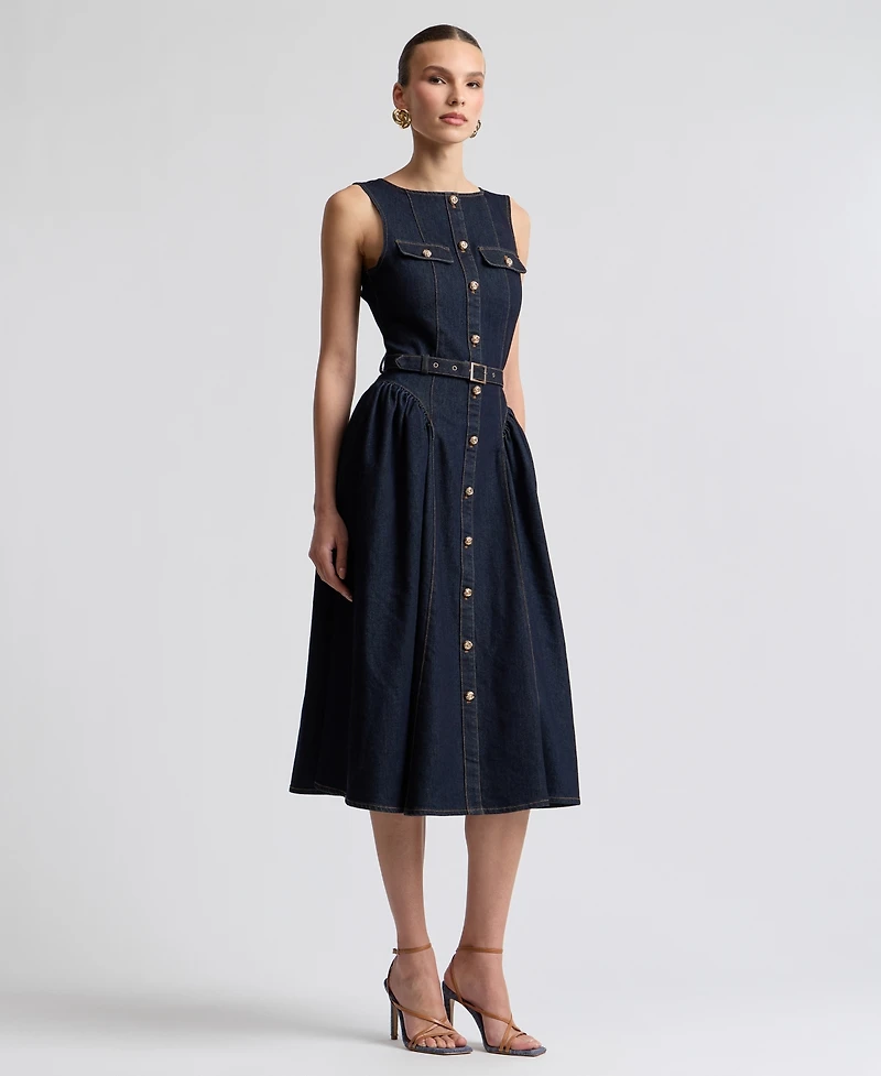 Avec Les Filles Women's Sleeveless Denim Midi Dress