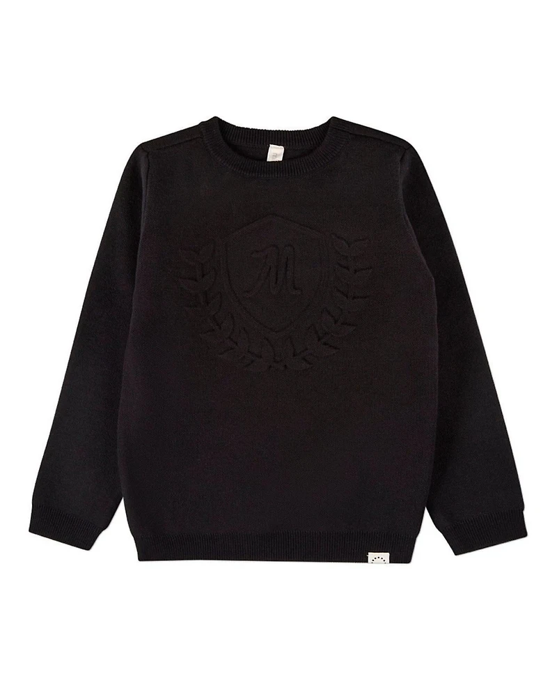 MeMoi Boys (4-12) Knit Pullover Crewneck Sweater with Embossed 3D Crest