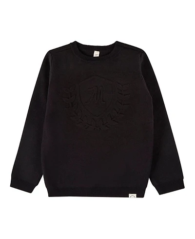 MeMoi Boys (4-12) Knit Pullover Crewneck Sweater with Embossed 3D Crest
