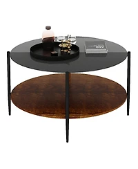 Streamdale Furniture Mid-Century Modern Round Glass Coffee Table with Storage Shelf, 32.28