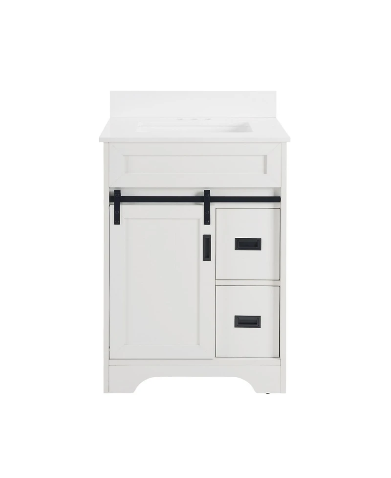 Phying 24 Inch Farmhouse Bathroom Vanity Freestanding Single Undermount Sink Cabinet with Sliding Barn Doors and 2 Drawers