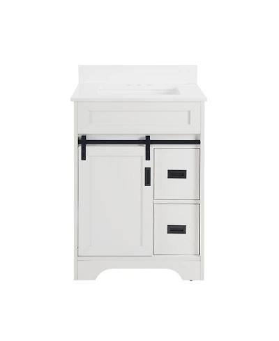 Phying 24 Inch Farmhouse Bathroom Vanity Freestanding Single Undermount Sink Cabinet with Sliding Barn Doors and 2 Drawers