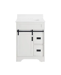 Phying 24 Inch Farmhouse Bathroom Vanity Freestanding Single Undermount Sink Cabinet with Sliding Barn Doors and 2 Drawers
