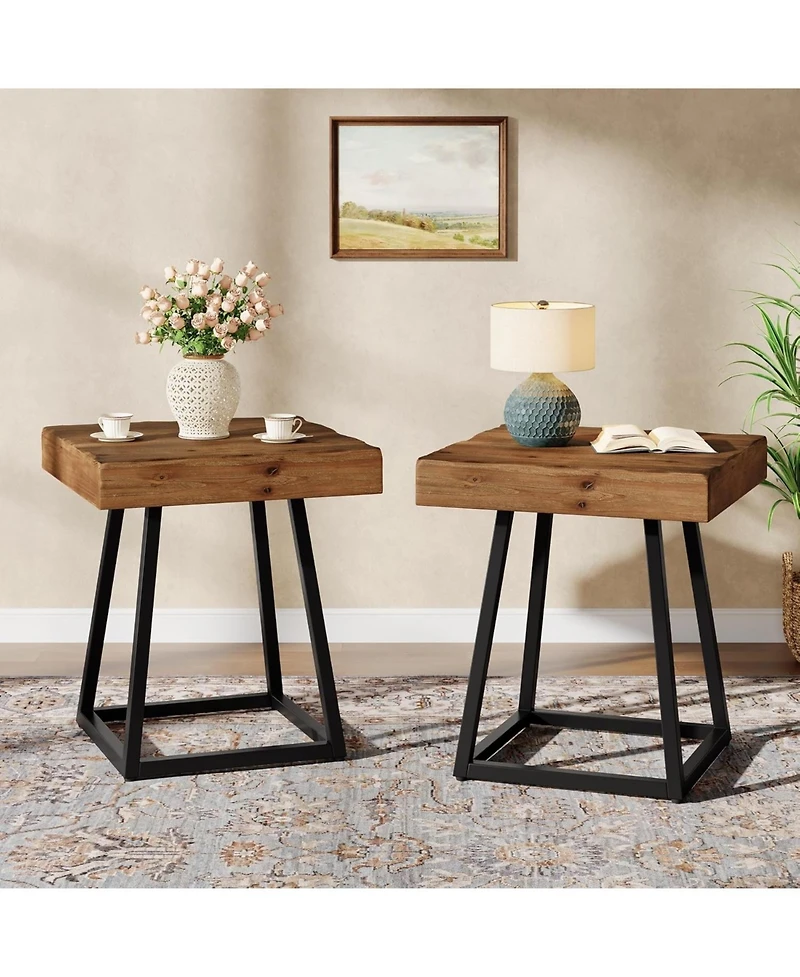 Tribesigns Square Wood End Table Set of 2, Solid Wood