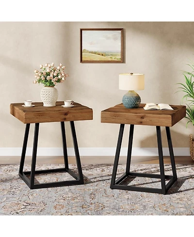 Tribesigns Square Wood End Table Set of 2, Solid Wood