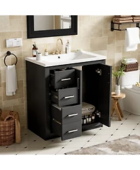 Phying 30Inch Bathroom Vanity with Ceramic Sink Combo Solid Wood Frame Bathroom Storage Cabinet Set with 3 Drawers and Soft Closing Doors