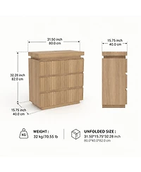 homfan 3-Drawer Dresser with Fluted Design and Floating Top, Modern Chest for Bedroom Entryway Small Spaces