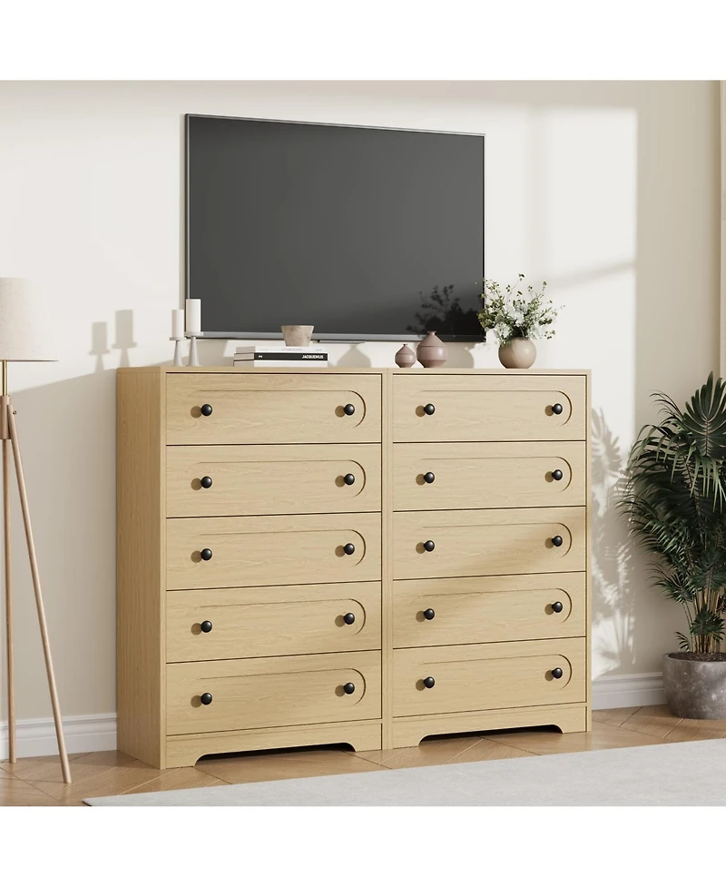 homfan 5-Drawer Tall Dresser with Deep Drawers and Metal Knobs, Mid Century Modern Chest for Bedroom Living Room Entryway