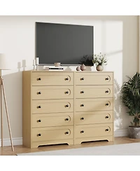 homfan 5-Drawer Tall Dresser with Deep Drawers and Metal Knobs, Mid Century Modern Chest for Bedroom Living Room Entryway