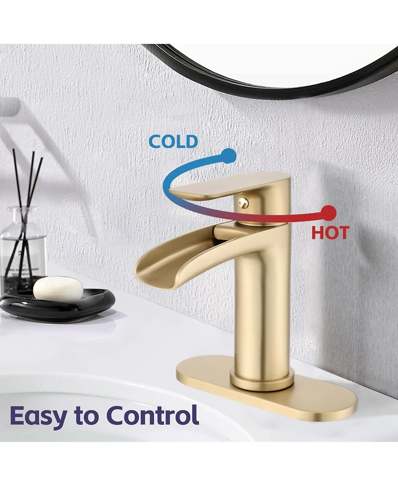 Phying Waterfall Bathroom Faucet Single Handle Bathroom Sink Faucets 1 or 3 Hole Solid Vanity Faucet with Deck Plate